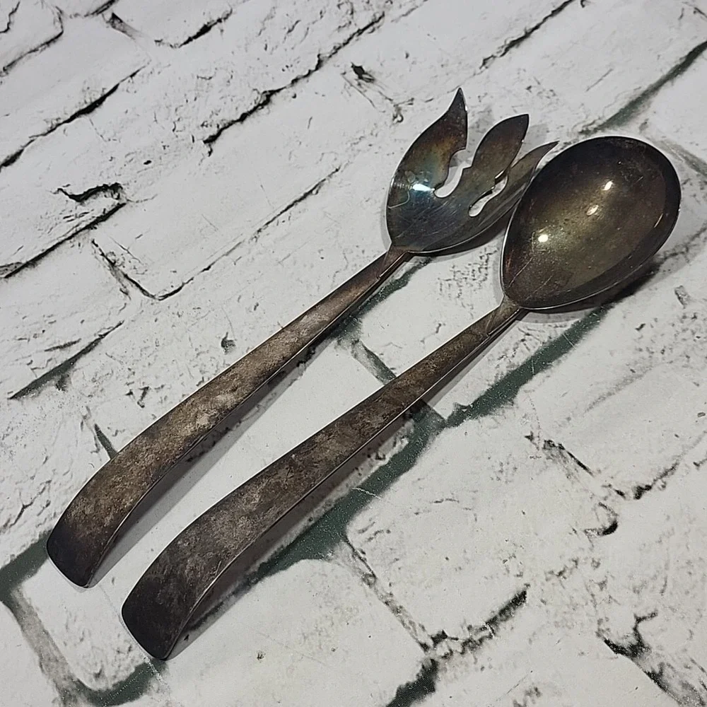Vintage Ambassador Silver-Plate Serving Utensils Fork‎ And Spoon Unpolished